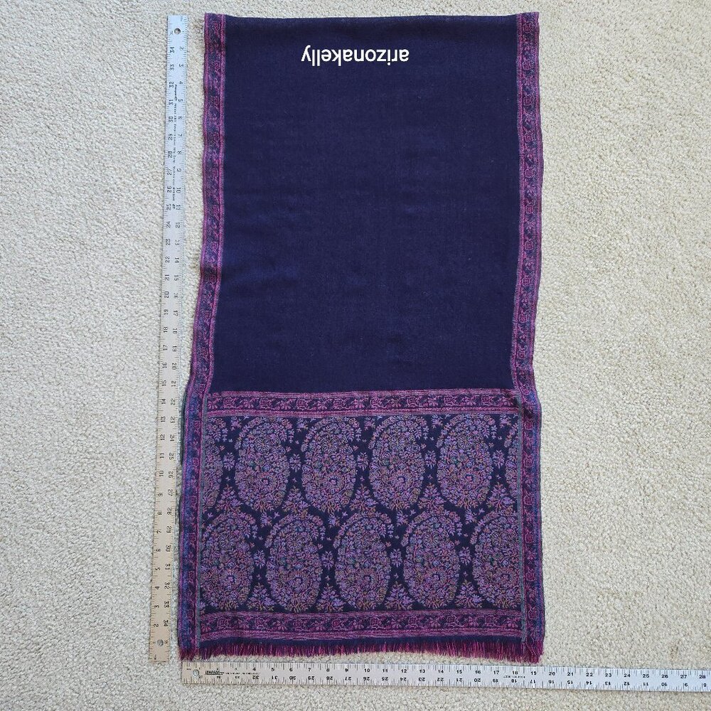 Petrusse Paris Wool Lightweight Purple Jacquard Embroidered Scarf - Picture 5 of 10